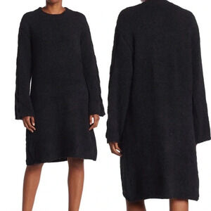 Black Knit Sweater Dress Size S Balloon Sleeve Pullover Cozy Fall Winter Casual